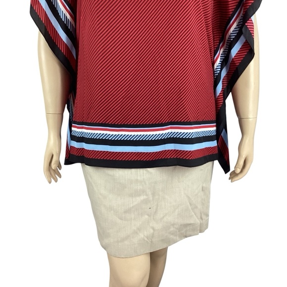 MICHAEL Michael Kors Border Stripe Poncho Blouse Red Black L/XL - Picture 3 of 7
